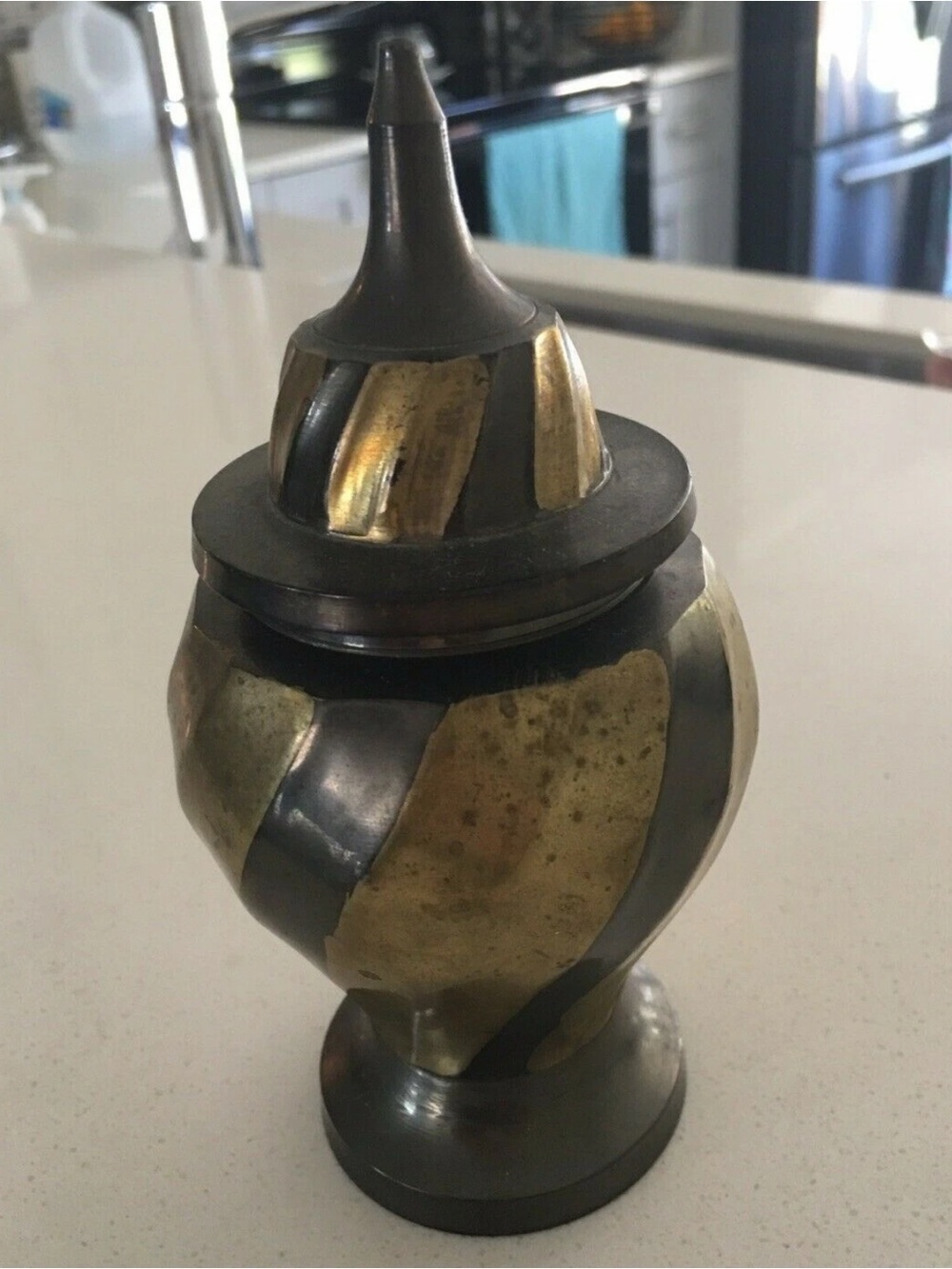 Vintage Commodore Solid Brass Lidded Urn Jar- Made in India - MCM Decor